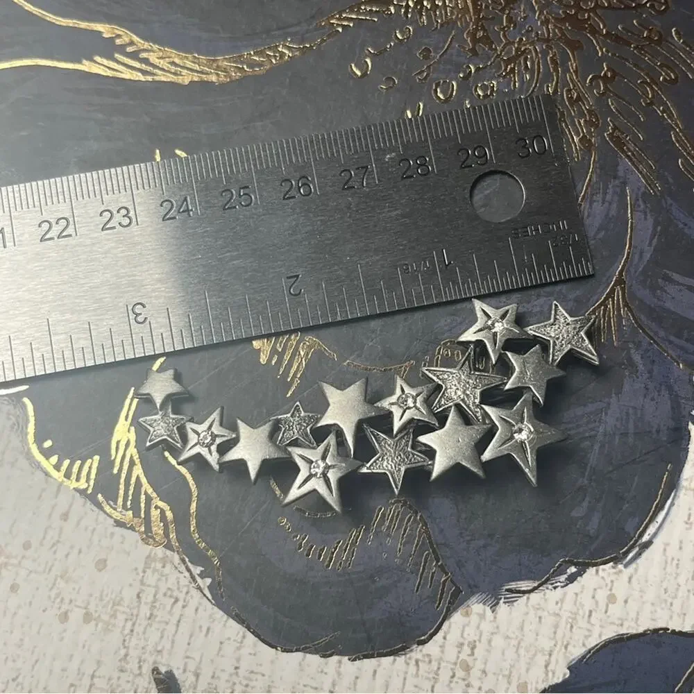 Vintage 80s 1980s Large J J Jonette Silver Star Crystal Brooch Pin D2
